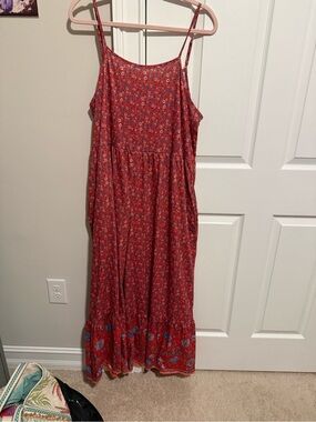 Source Unknown Red Floral Maxi Jumpsuit Romper